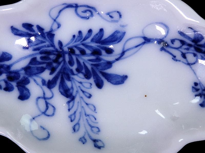 伊万里　瀬戸　染付　藤の図　木瓜型変形皿　豆皿　E685AS-fbqd