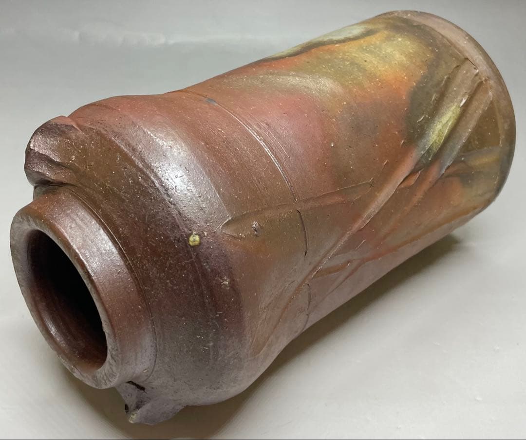 人間国宝 藤原雄 備前花入 耳付花入 備前焼 共箱 共布 栞