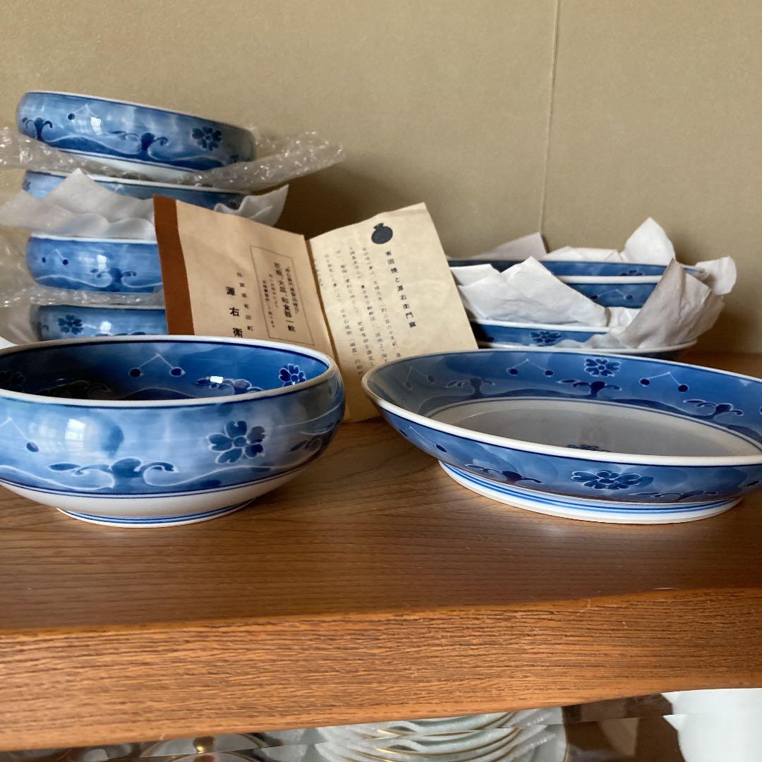 源右衛門窯　染付波紋　組皿５組　銘々皿と小鉢　５枚づつです