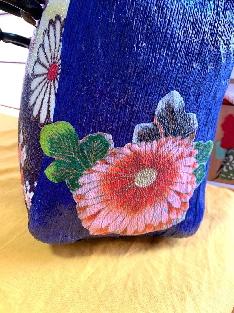 一閑張りかごバッグ　菊柄