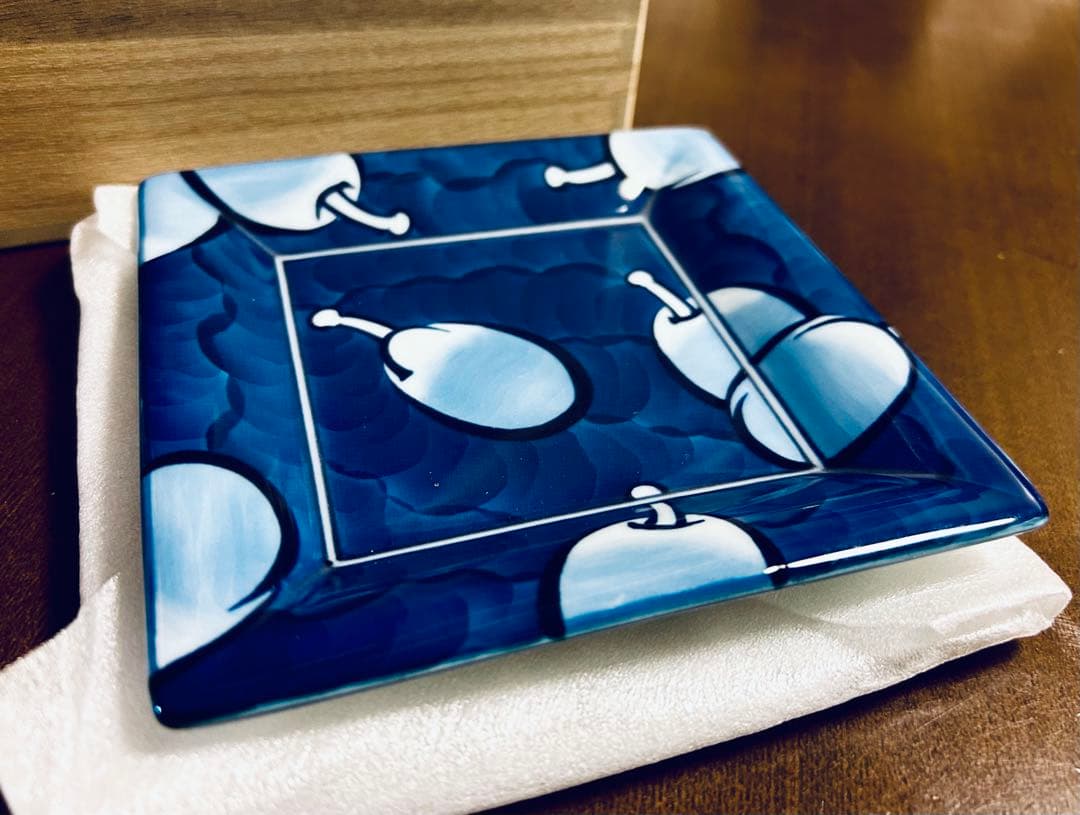 源右衛門作 染濃 プルーン文 角皿 5客 共箱