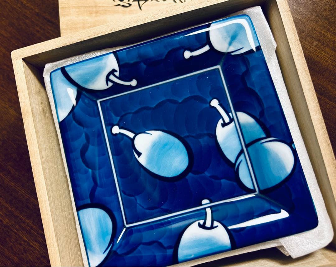 源右衛門作 染濃 プルーン文 角皿 5客 共箱