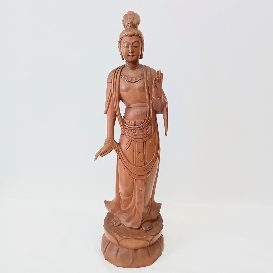 【春山作 聖観音菩薩立像 】 一木造 高さ約64cm 木彫 仏像 開運 風水