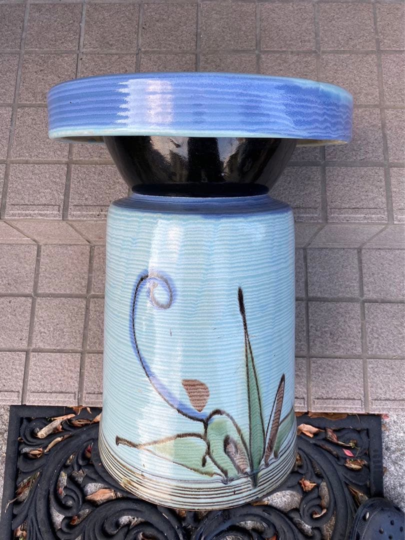 レトロ&アンティーク! 古陶丸椅子.花台!当時物