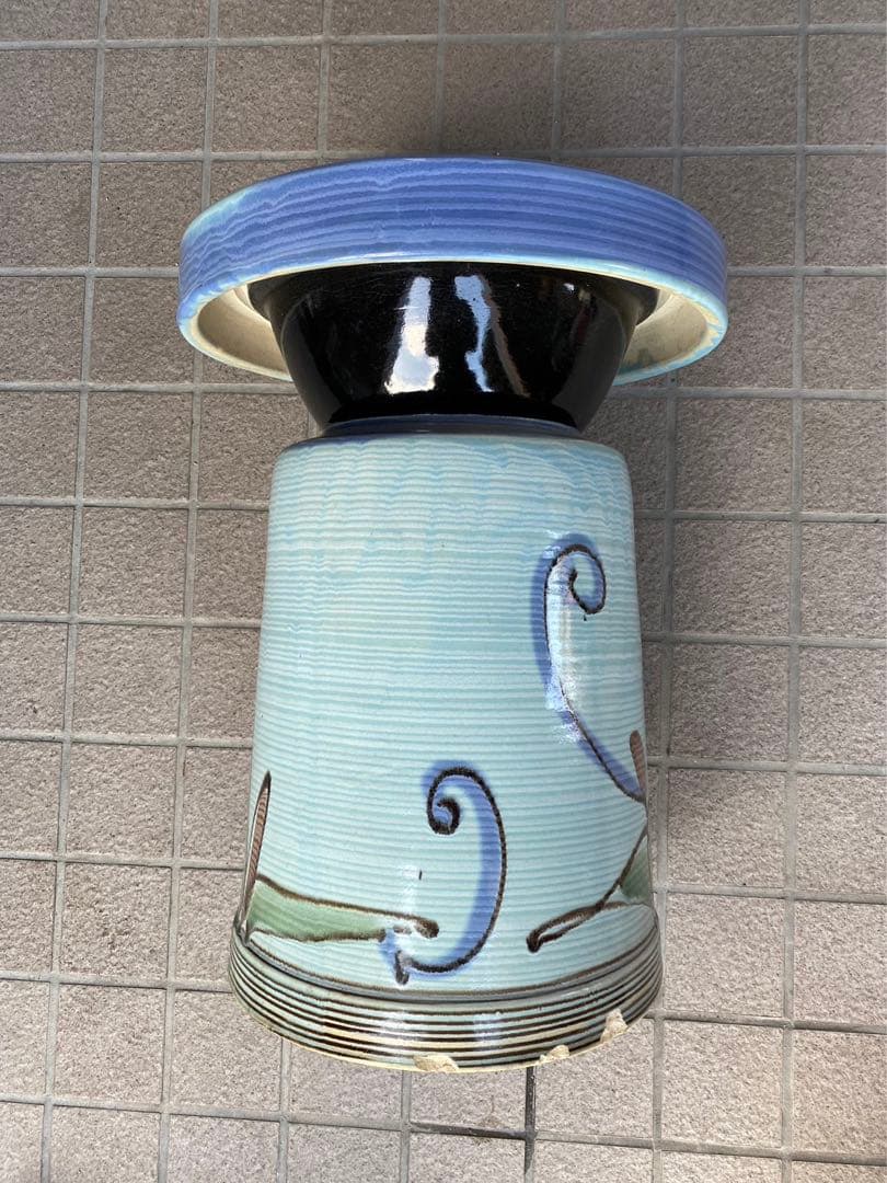 レトロ&アンティーク! 古陶丸椅子.花台!当時物