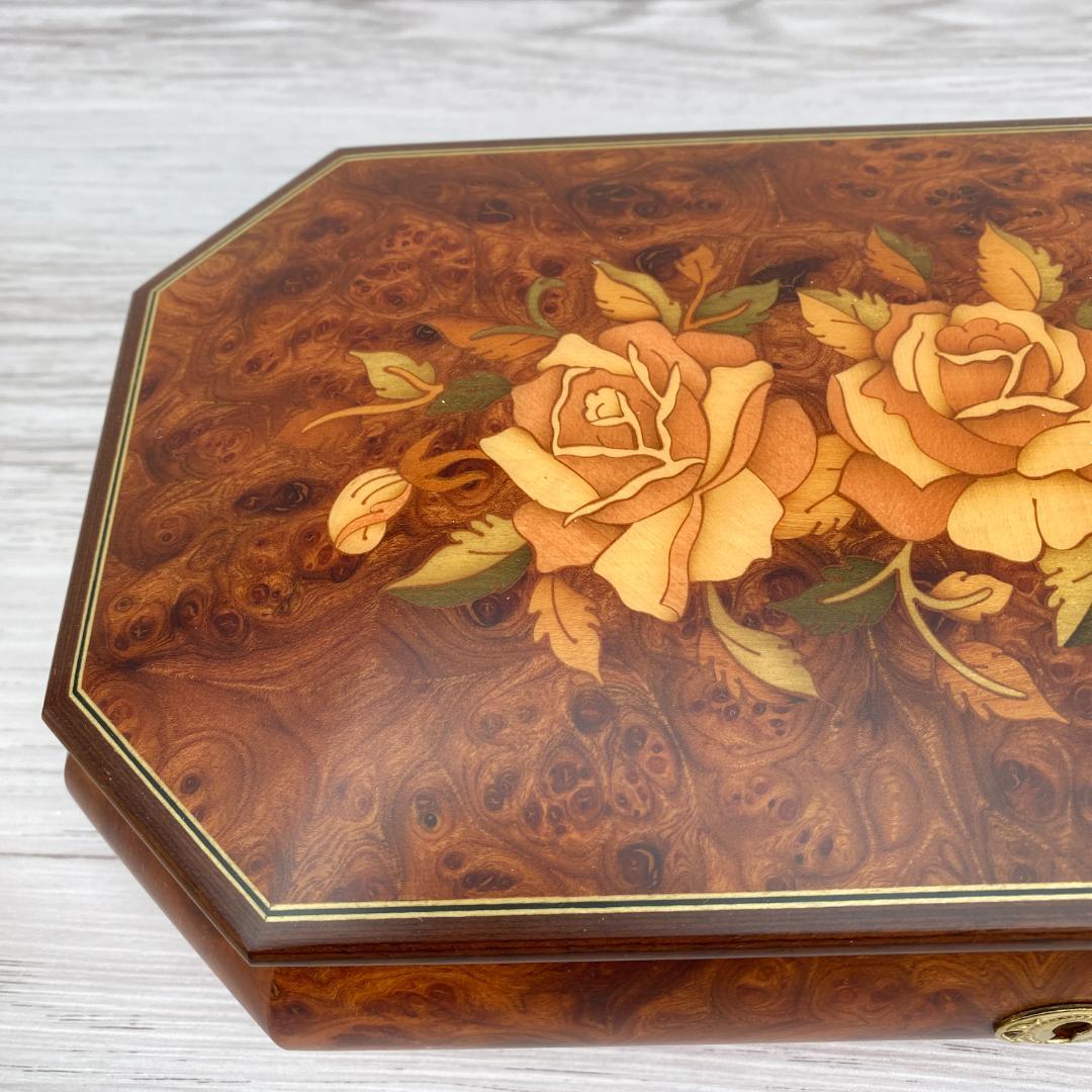 ◆新品同様◎REUGE リュージュ 小物入れオルゴール 象嵌細工 鍵付き