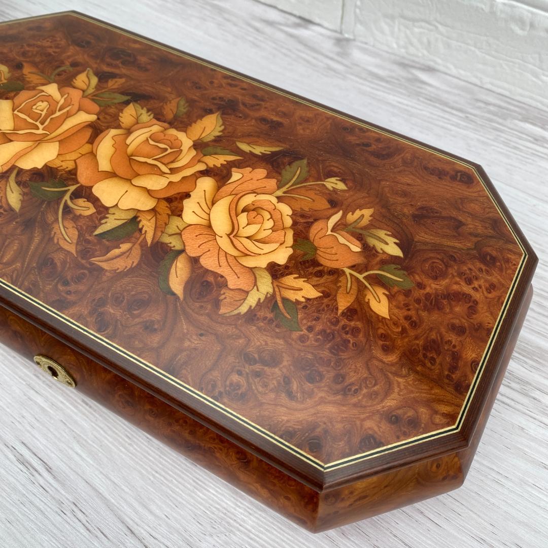 ◆新品同様◎REUGE リュージュ 小物入れオルゴール 象嵌細工 鍵付き