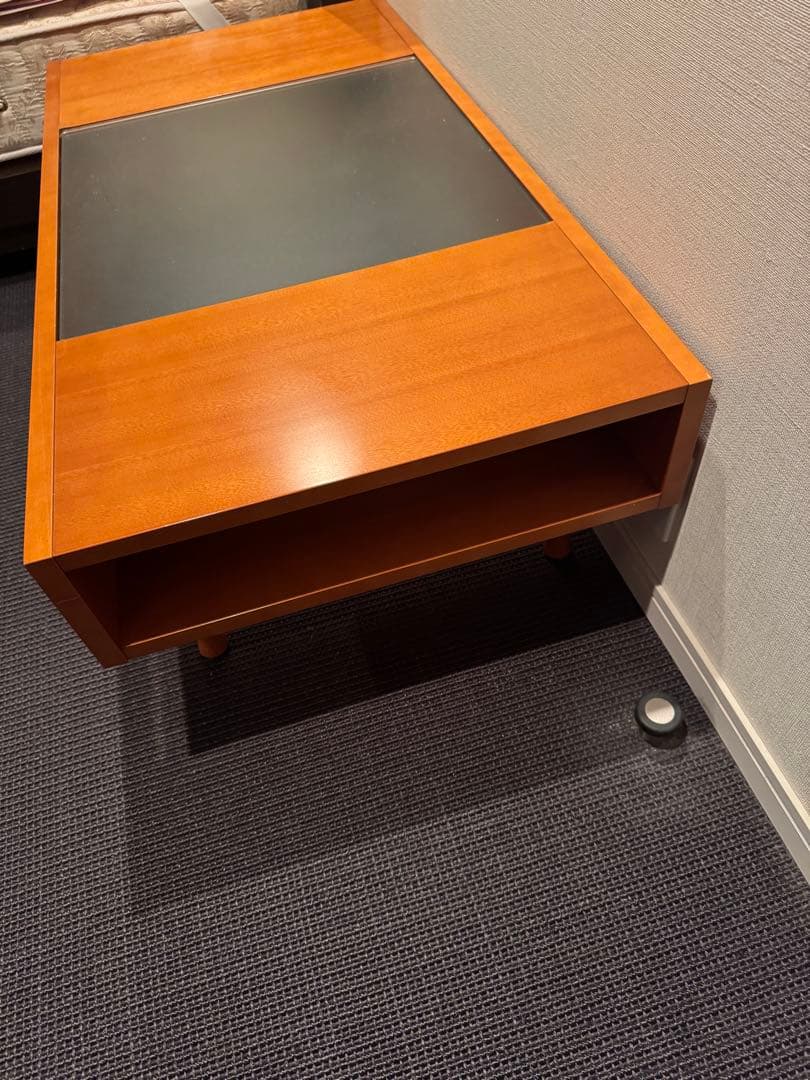 木目調 ガラス天板 センターテーブル