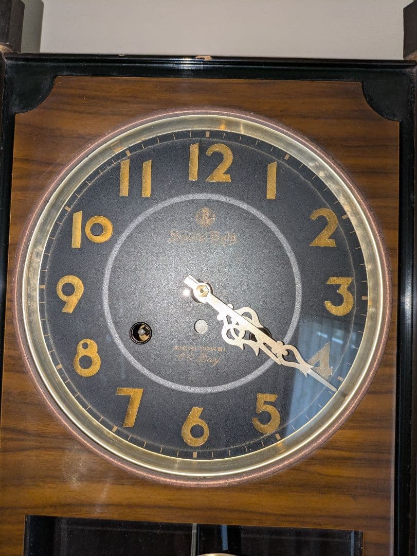 木製ブラウン掛時計 柱時計　60days アイチの時計