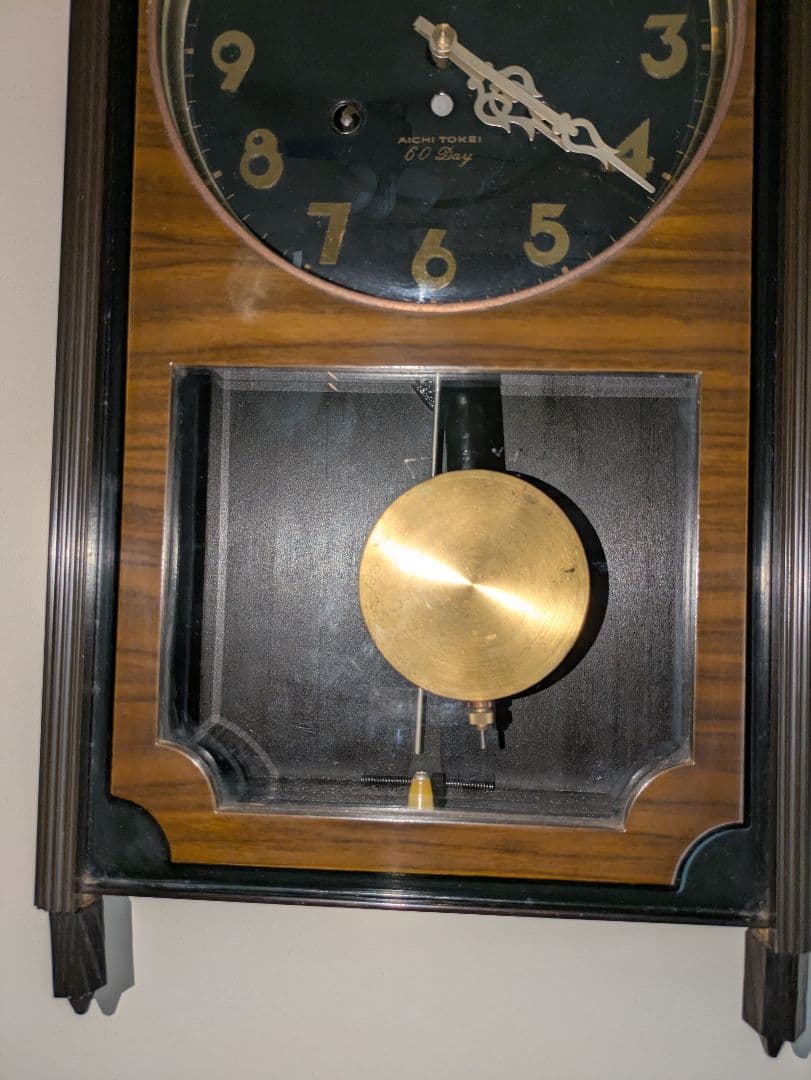 木製ブラウン掛時計 柱時計　60days アイチの時計
