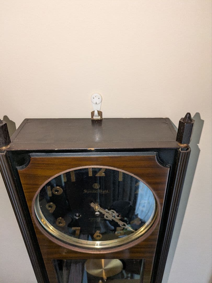 木製ブラウン掛時計 柱時計　60days アイチの時計