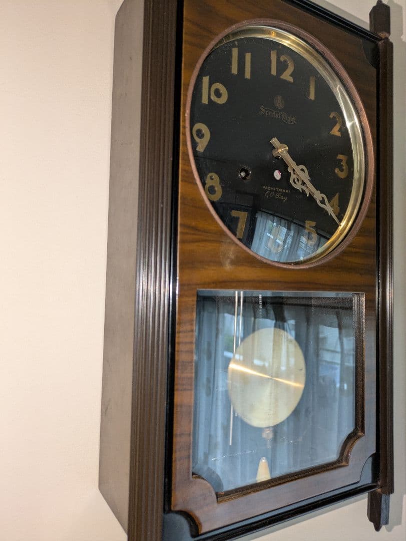 木製ブラウン掛時計 柱時計　60days アイチの時計