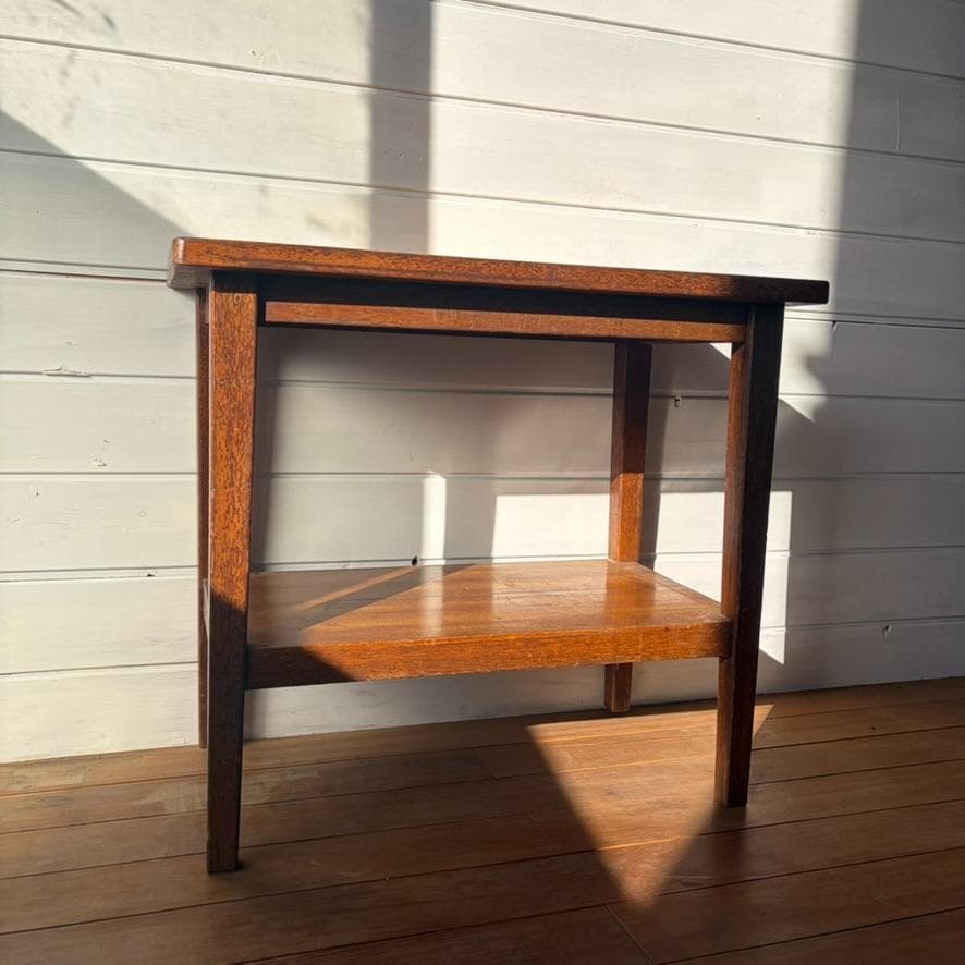 木製 二段 サイドテーブル／小机 飾り台 古家具 古道具