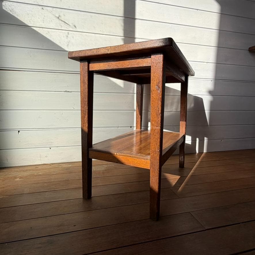 木製 二段 サイドテーブル／小机 飾り台 古家具 古道具
