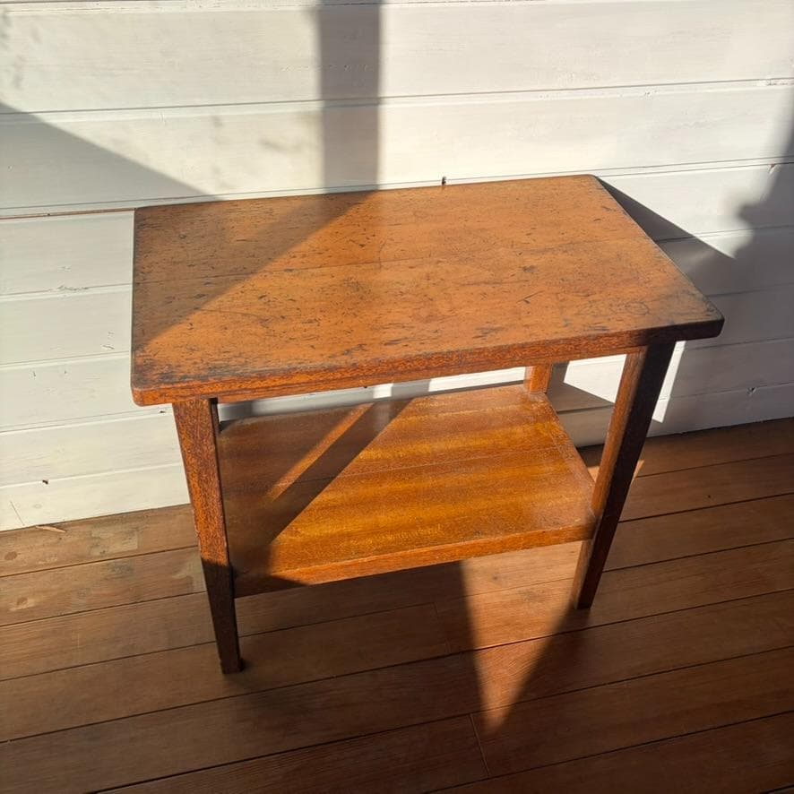 木製 二段 サイドテーブル／小机 飾り台 古家具 古道具