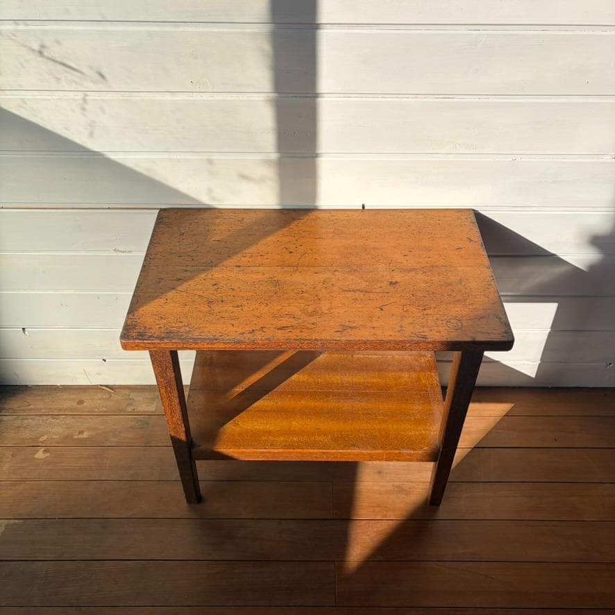 木製 二段 サイドテーブル／小机 飾り台 古家具 古道具