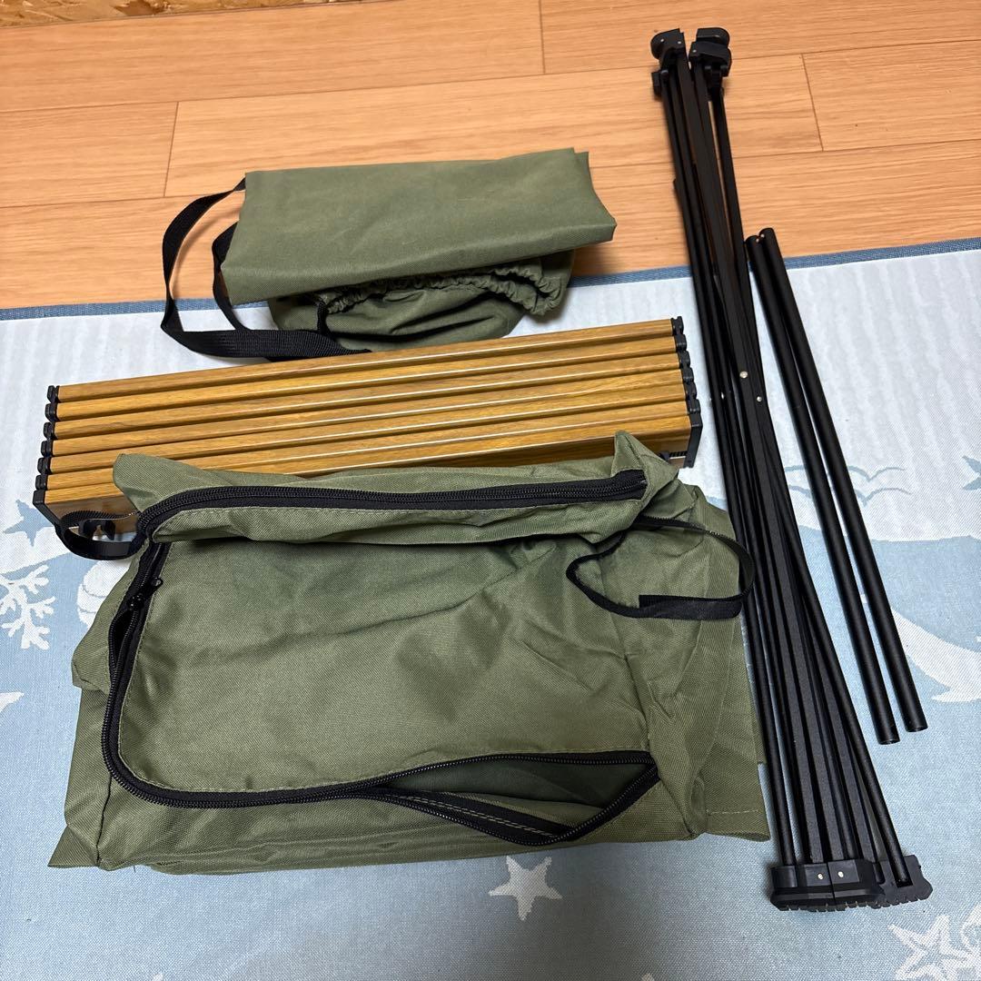 ロゴスヴィンテージカラーハイテーブル& 折りたたみ式下部収納キャビネット