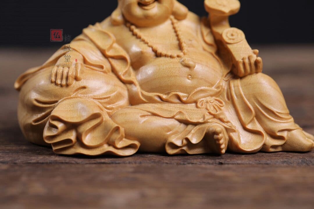 修縁堂】極上彫 木彫り 仏像 七福神 弥勒仏 布袋様 彫刻 仏教工芸品