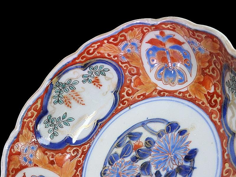 古伊万里　色絵 窓絵　藤に蝶　菊の図　膾皿　５客　C202AS-CWv