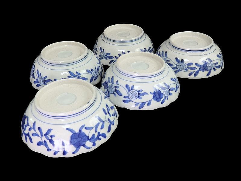 古伊万里　色絵 窓絵　藤に蝶　菊の図　膾皿　５客　C202AS-CWv