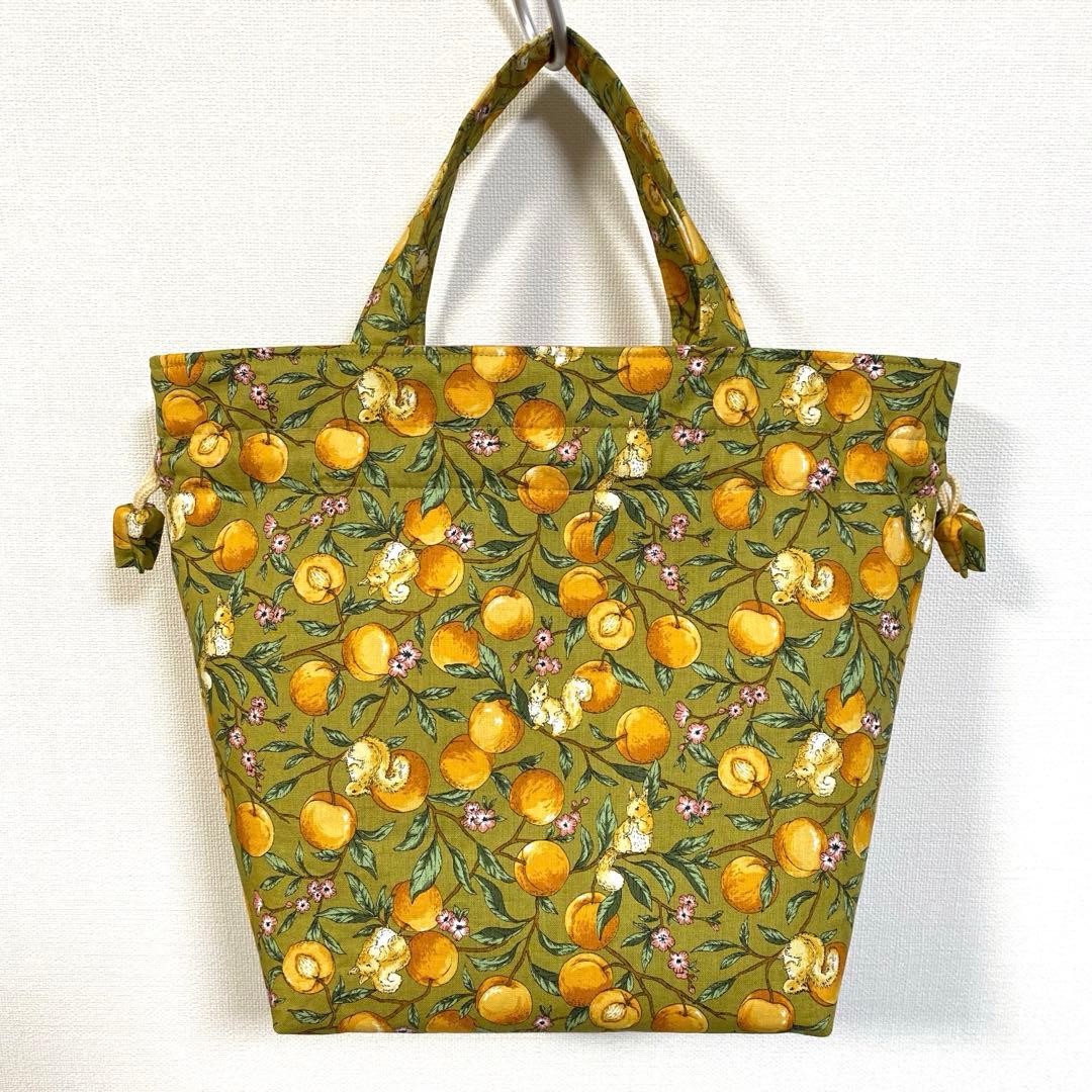 小倉文江　マチ広巾着トートバッグ　内布キルティング　ハンドメイド