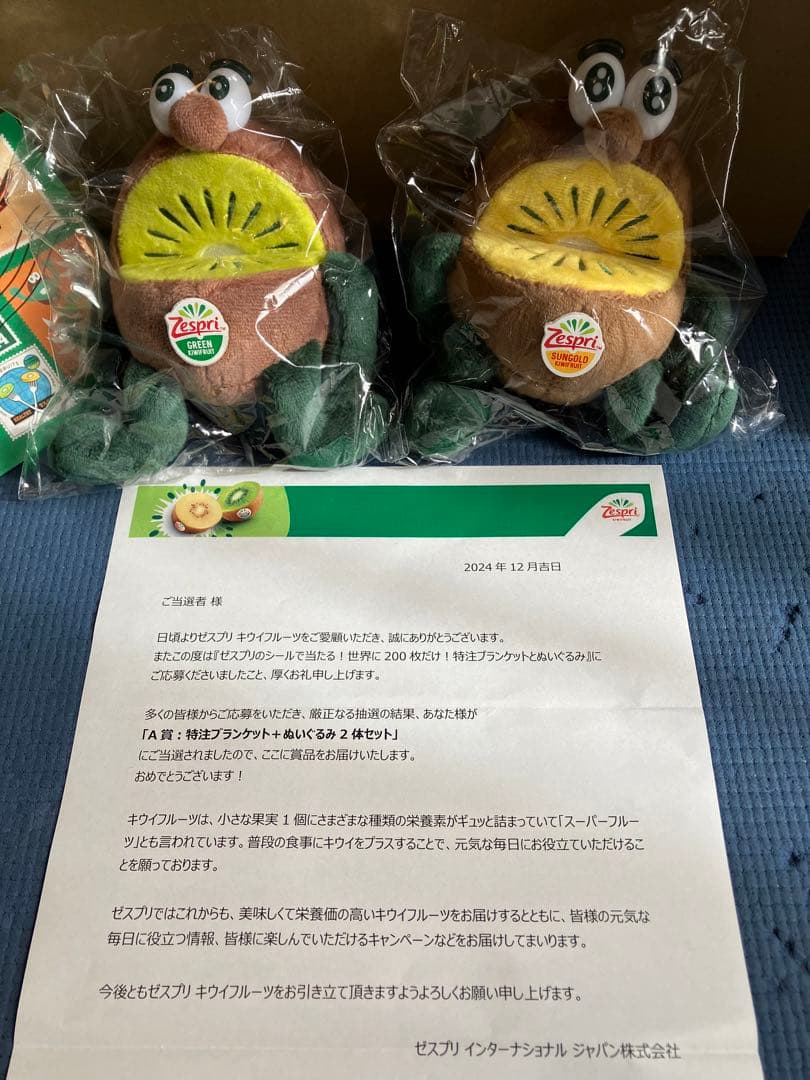当選品】ゼスプリ特注ブランケット + キウイブラザーズぬいぐるみ2体