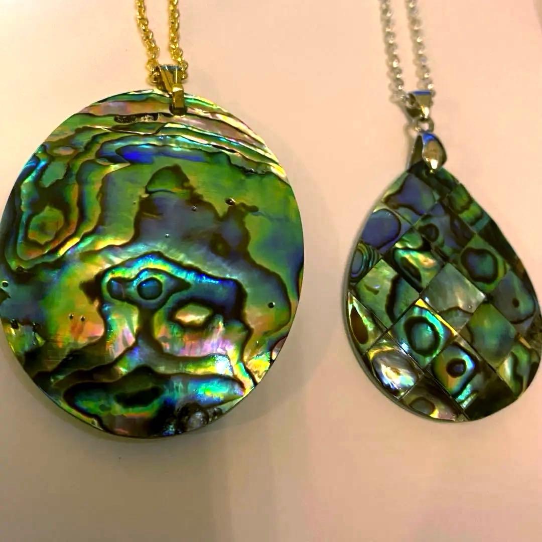 津軽の海と職人技津軽産 天然アワビ ペンダントトップ2個ネックレスプレゼント国産