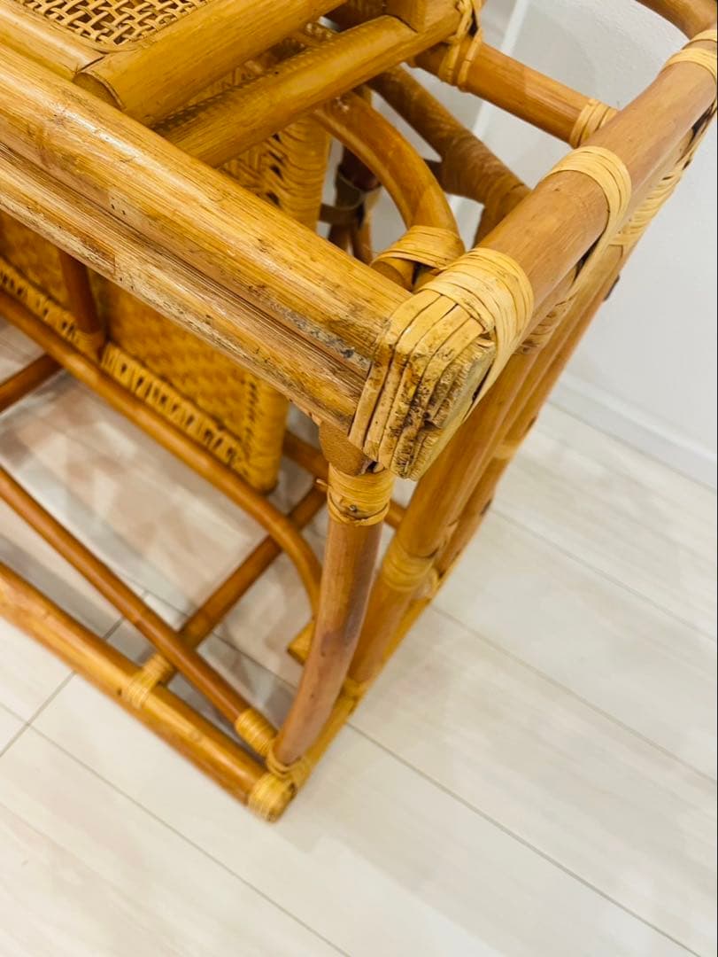 昭和レトロ ラタンリクライニングチェア オットマン付き 籐家具 1人掛けソファー