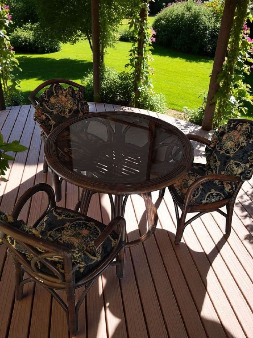 ラタンテーブル　ガーデンテーブル　机 ガラステーブル