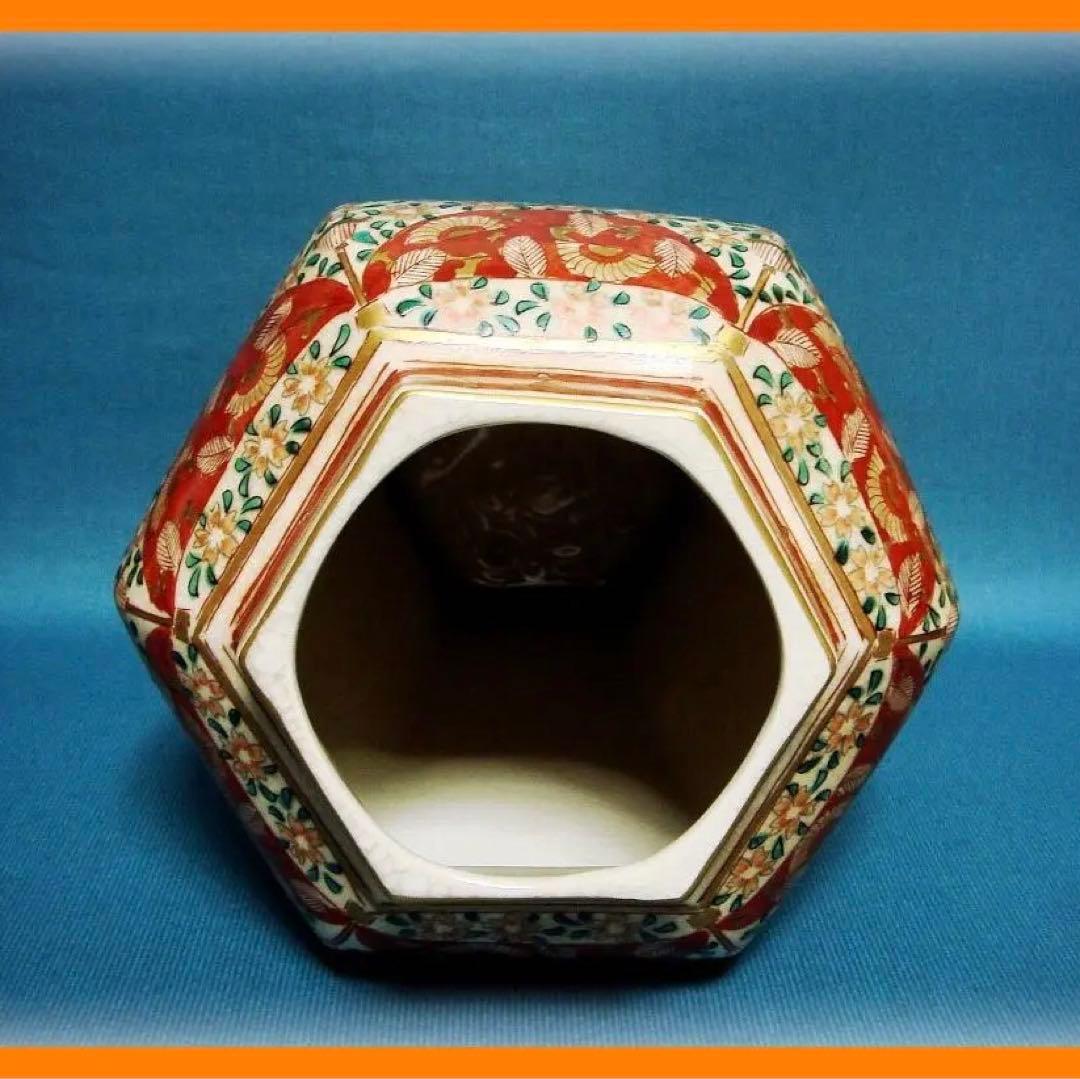 416『草花 人物 六角 面取壺』　/骨董品 古美術 古道具 アンティーク