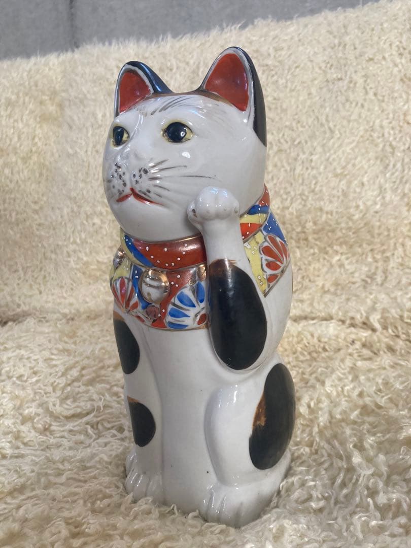 三毛猫　招き猫 陶器製 置物 アンティーク