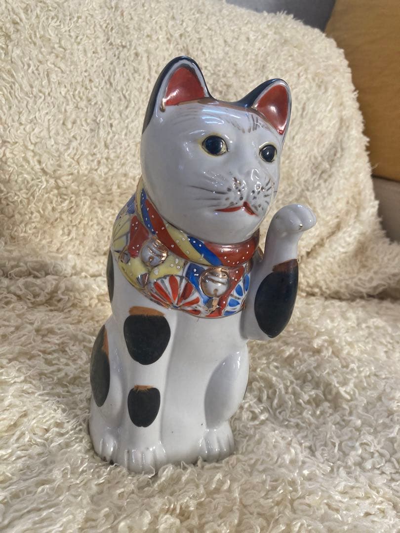 三毛猫　招き猫 陶器製 置物 アンティーク