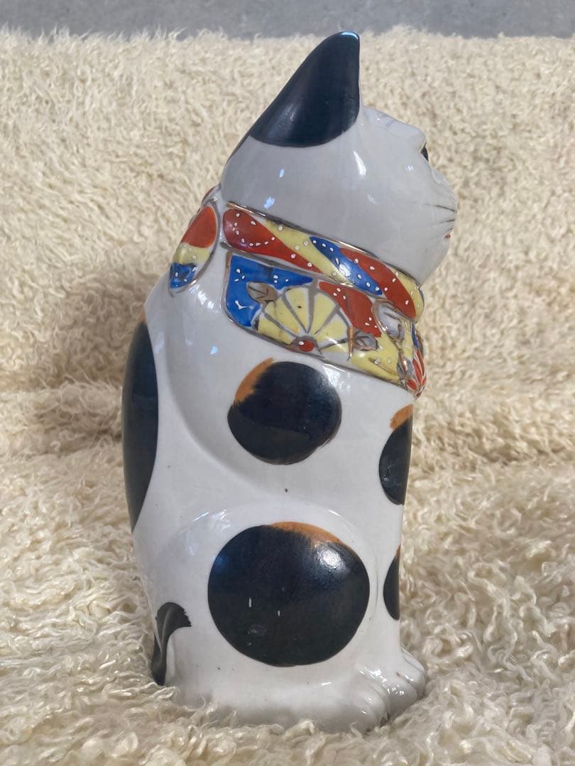 三毛猫　招き猫 陶器製 置物 アンティーク