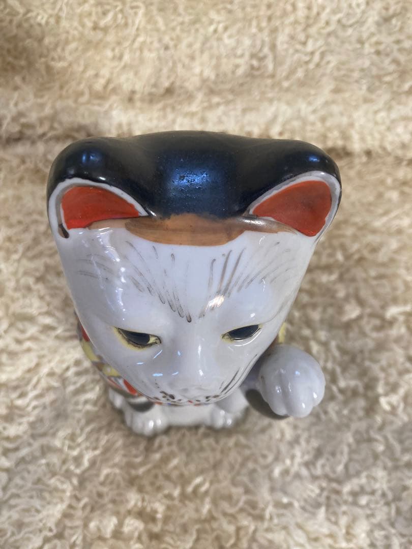 三毛猫　招き猫 陶器製 置物 アンティーク