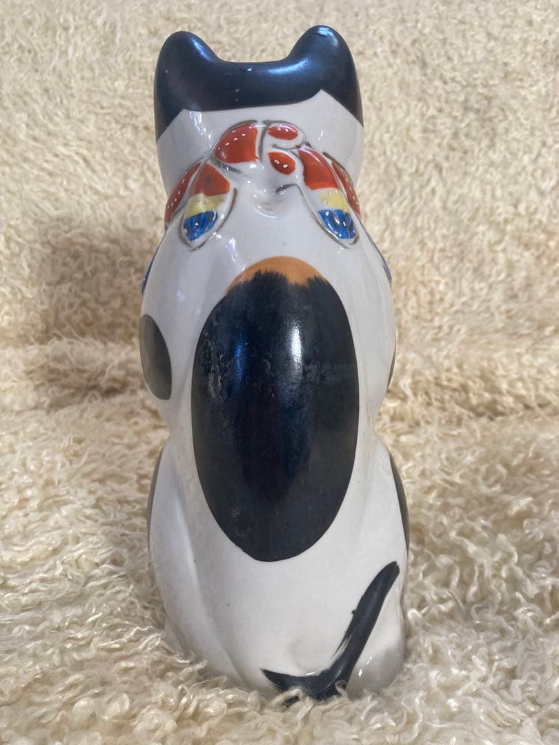 三毛猫　招き猫 陶器製 置物 アンティーク