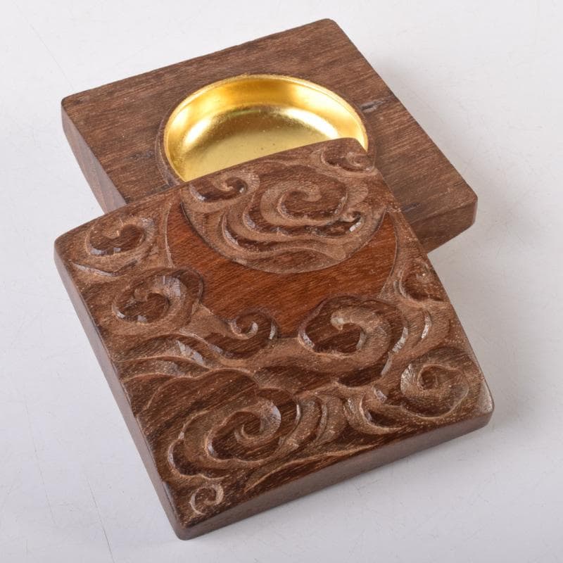 くりのぼう　川本光春作　雲月彫　内金溜香合　建仁寺竹田益州書付　V7217