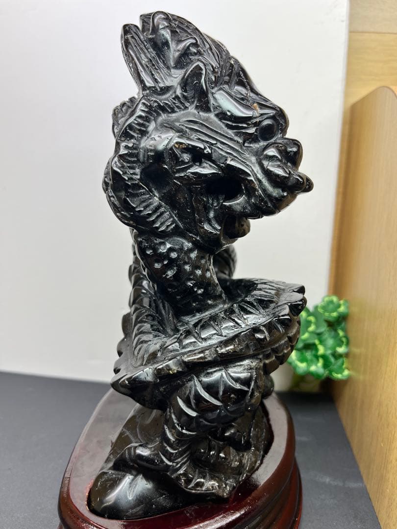 天然石　モリオン　龍神様　カービング　最強ペア　台座付き　約1566g⭐️2096