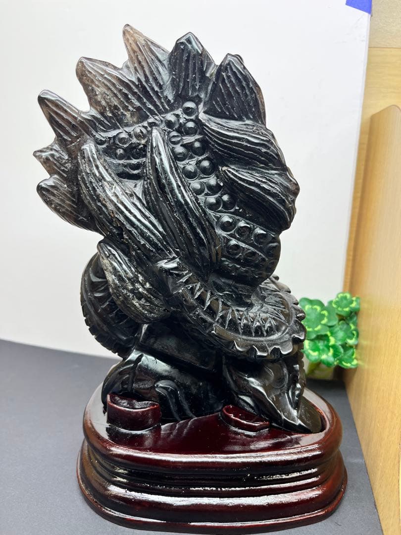 天然石　モリオン　龍神様　カービング　最強ペア　台座付き　約1566g⭐️2096