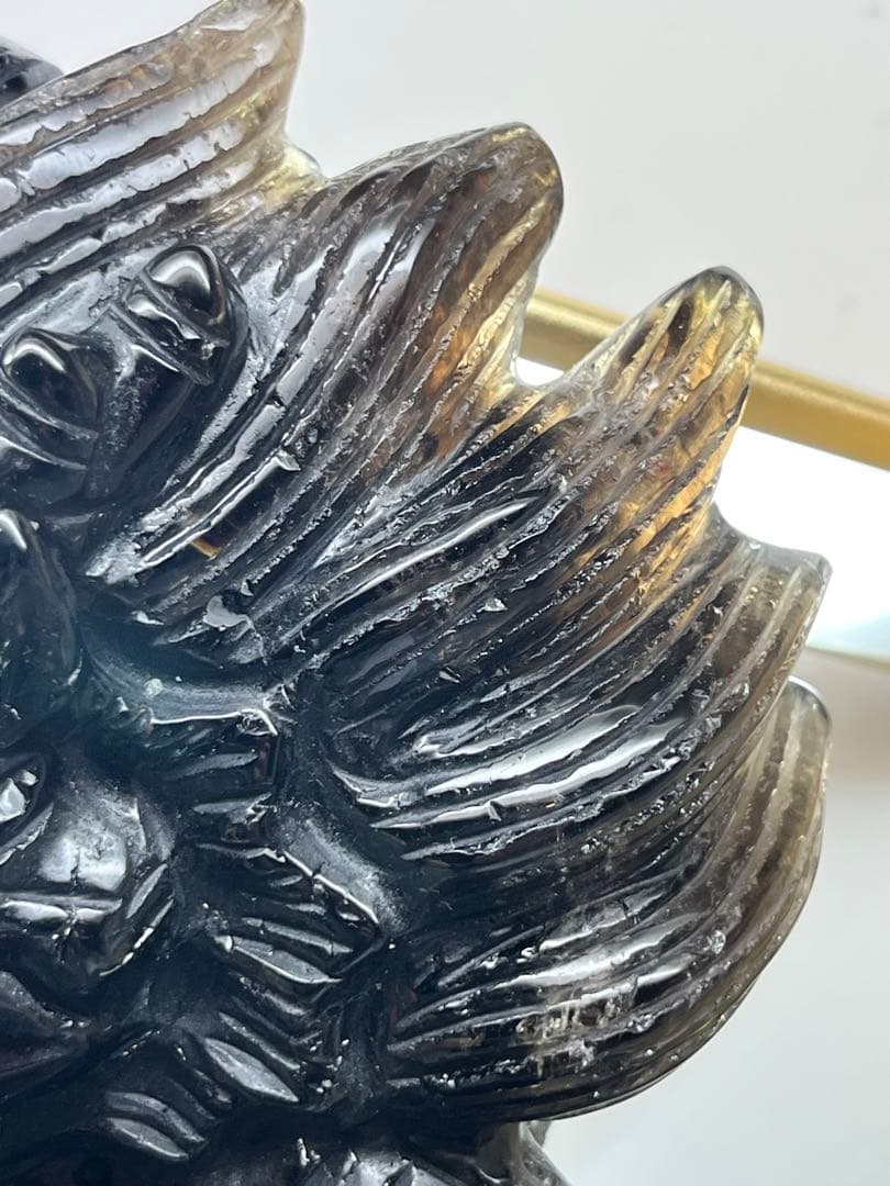 天然石　モリオン　龍神様　カービング　最強ペア　台座付き　約1566g⭐️2096