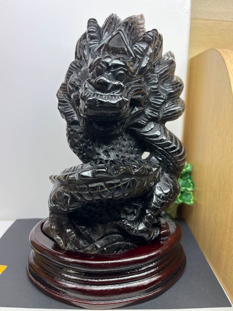 天然石　モリオン　龍神様　カービング　最強ペア　台座付き　約1566g⭐️2096