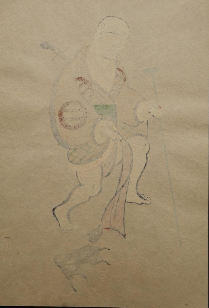 大津絵版画 高橋松山 「座頭」大正・昭和（江戸時代後期）【大津絵10種