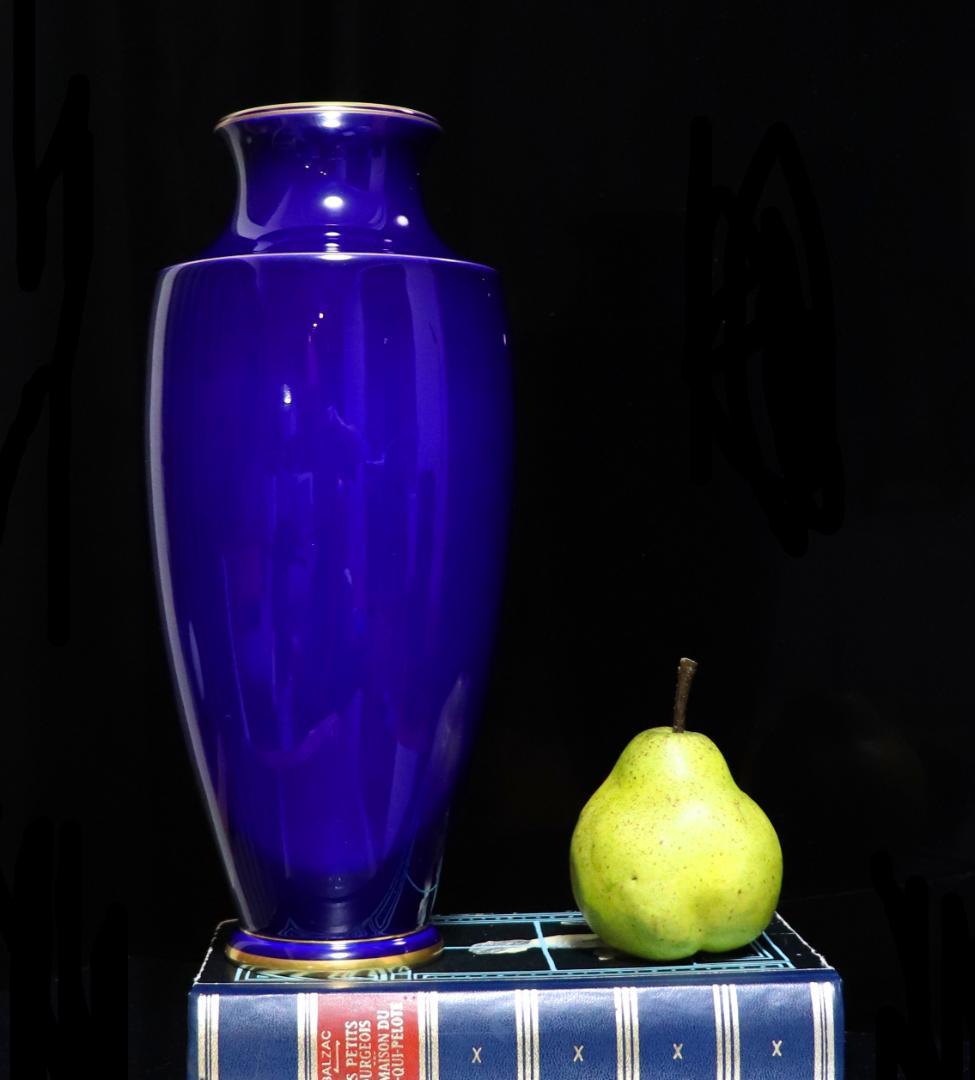 オールド・セーブル 最高級稀少 1920年製 大型 29.2cm 藍地金彩壺花瓶