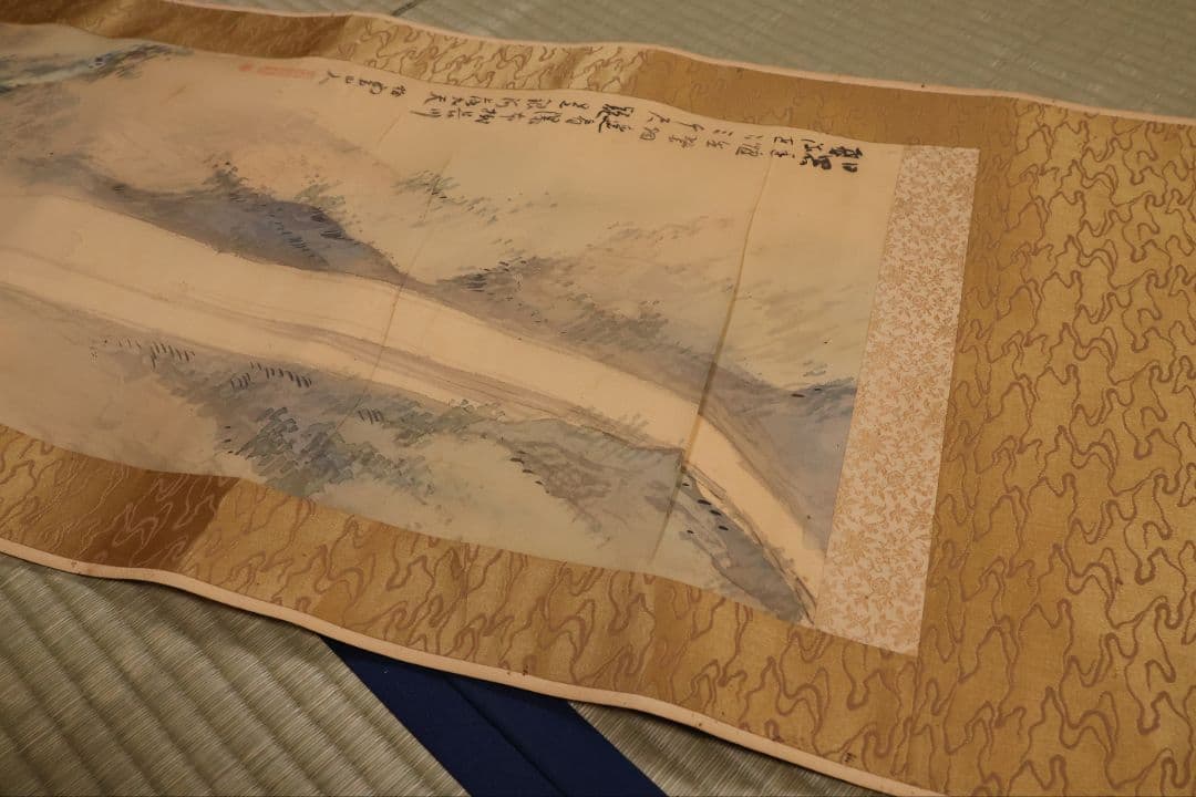 模写】松雲山人 飛瀑図 滝 人物 山水 絹本 掛軸 彩色 MB130 - メルカリ