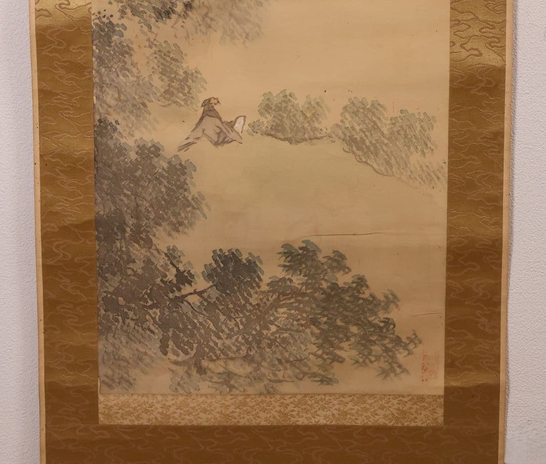 模写】松雲山人 飛瀑図 滝 人物 山水 絹本 掛軸 彩色 MB130 - メルカリ