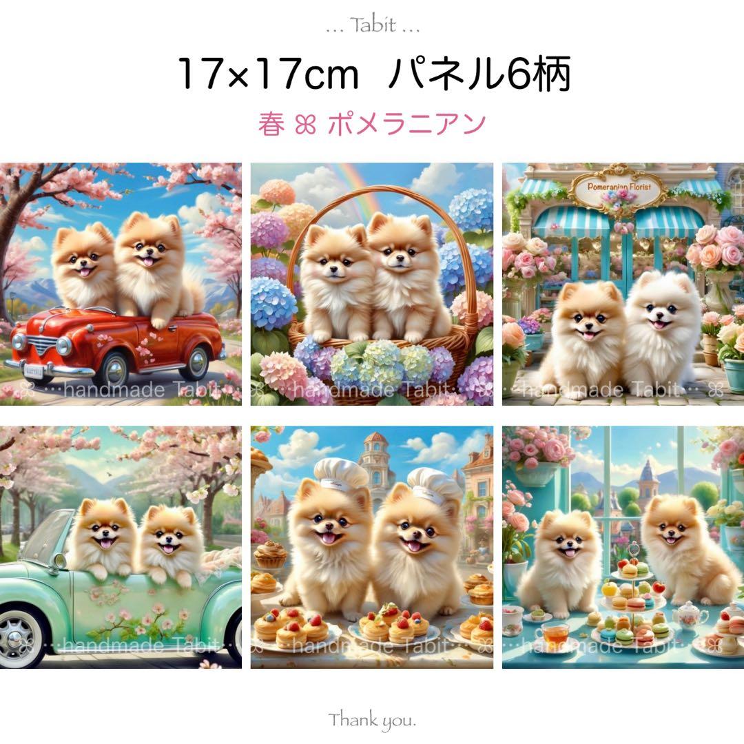 new☆春ꕤ︎︎ポメラニアン／17×17cm／6柄オリジナルパネル生地 - メルカリ