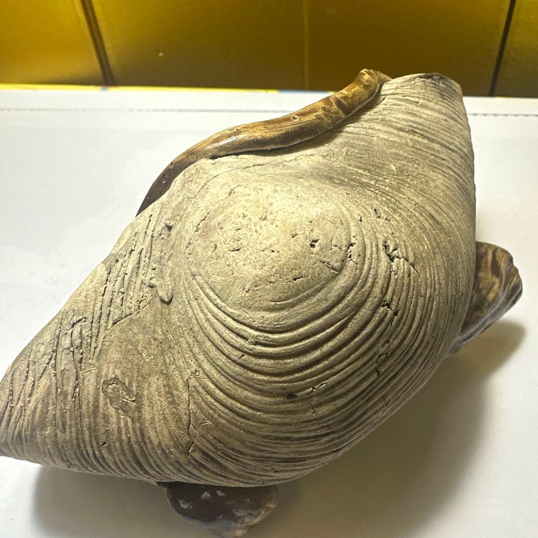 二六焼，楽山焼，水月焼，古董，インテリア，カニと葉の浮彫り