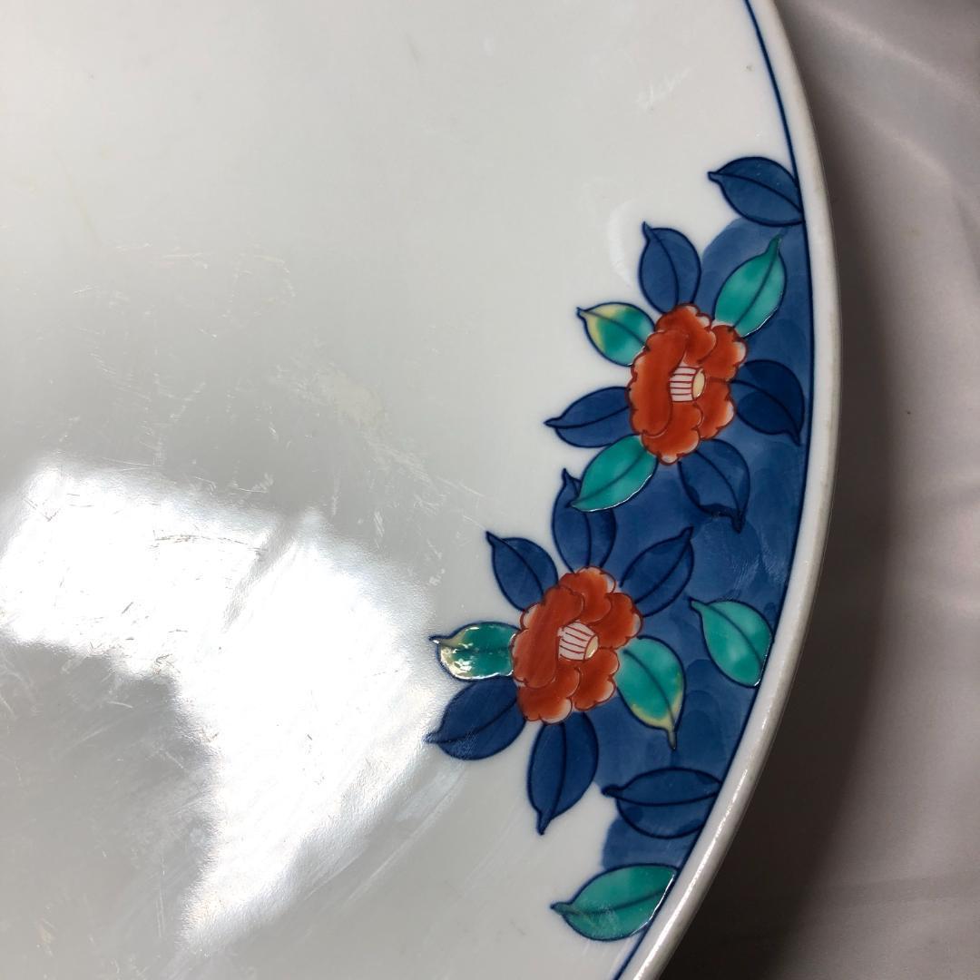 有田焼　特大皿 45.8cm　和食器 飾り皿 山徳窯　椿絵　レトロ　骨董品