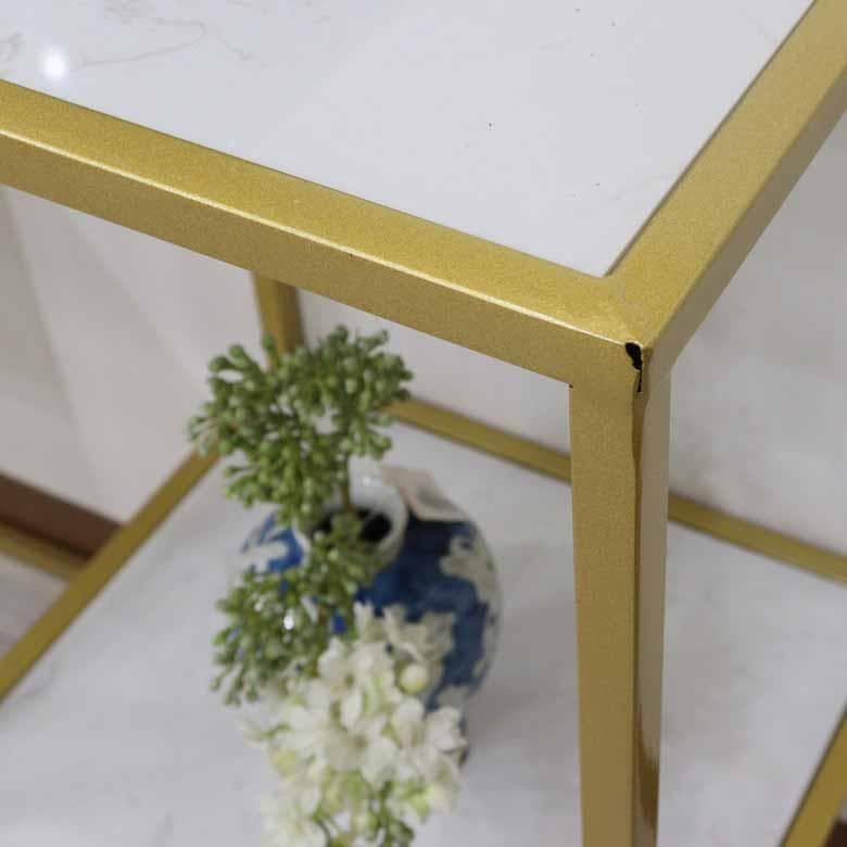 コンソールテーブル アイアン 大理石 ホワイト ディスプレイスタンド 棚付き