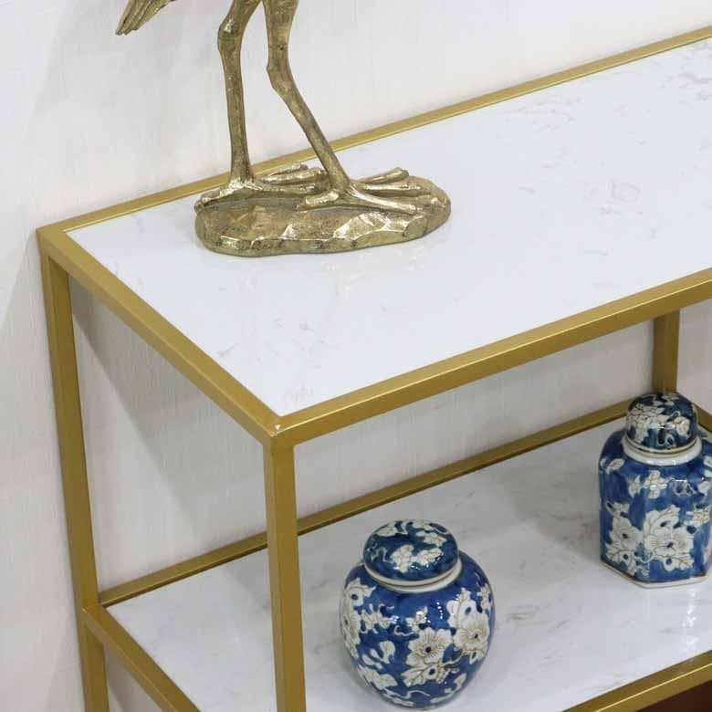 コンソールテーブル アイアン 大理石 ホワイト ディスプレイスタンド 棚付き
