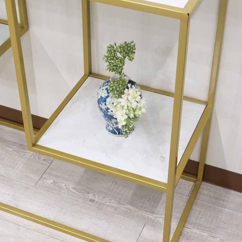 コンソールテーブル アイアン 大理石 ホワイト ディスプレイスタンド 棚付き